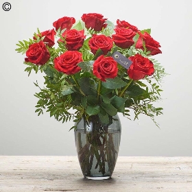Dozen Red Roses in Vase