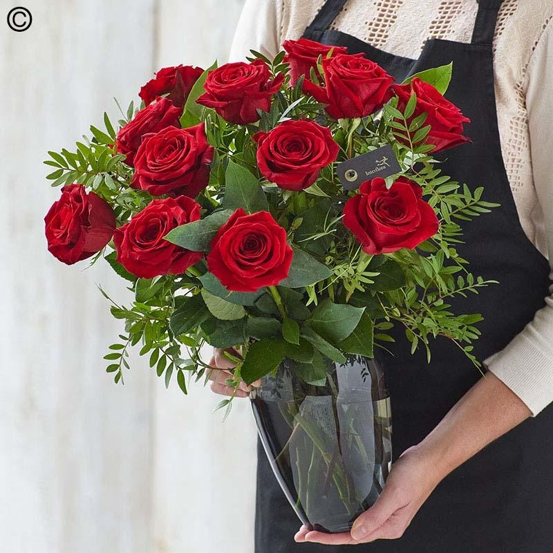 Dozen Red Roses in Vase